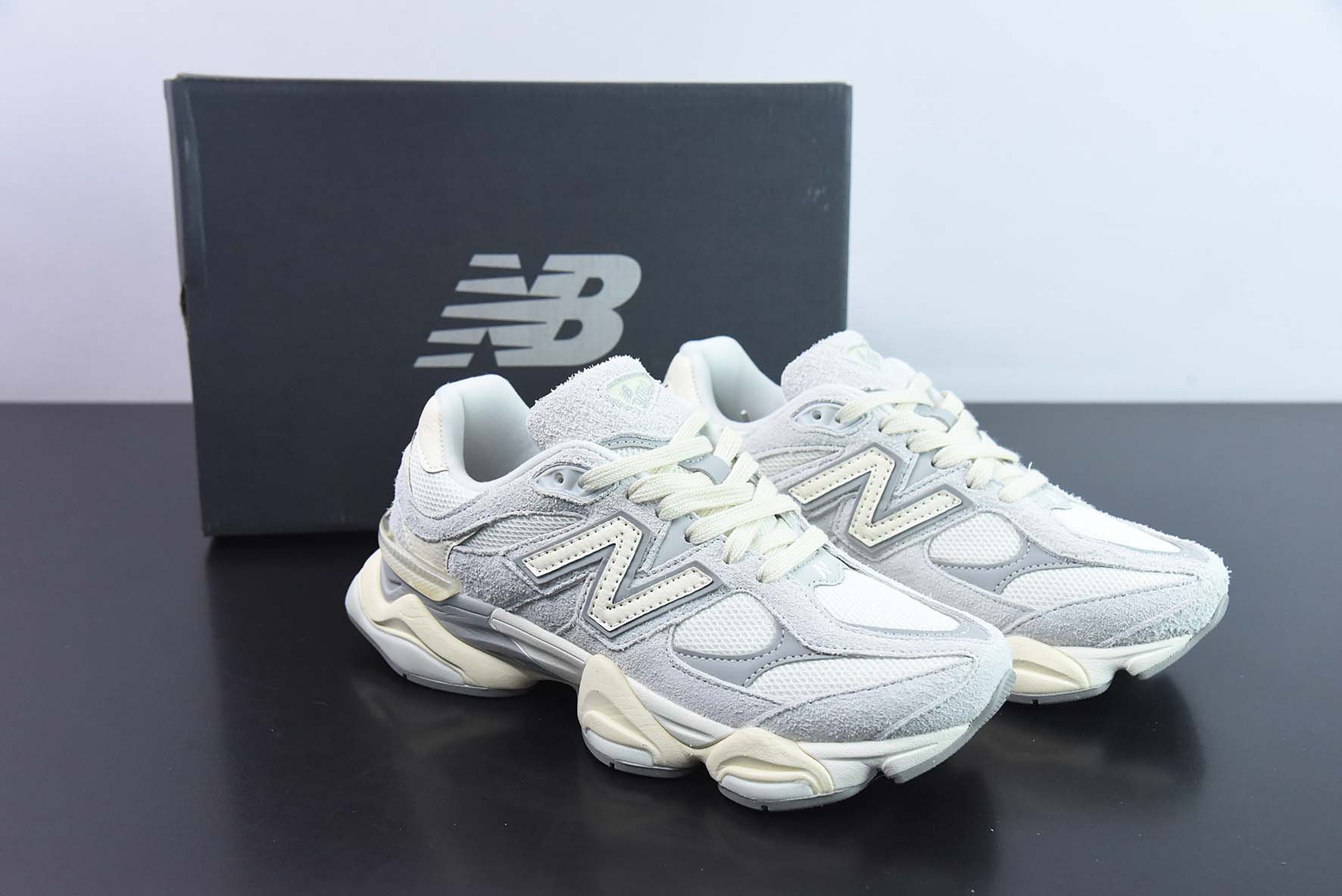 new balance 9060 sea salt white on feet